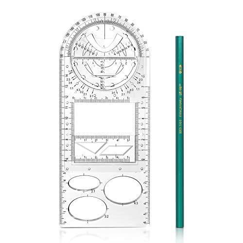Vicloon Règle Géométrique Multifonctionnelle, Règle de Dessin Mathématique Gabarit, Outil de Mesure de Gabarit de Dessin Géométrique, pour les artistes, les étudiants, les enseignants (Forme ronde)