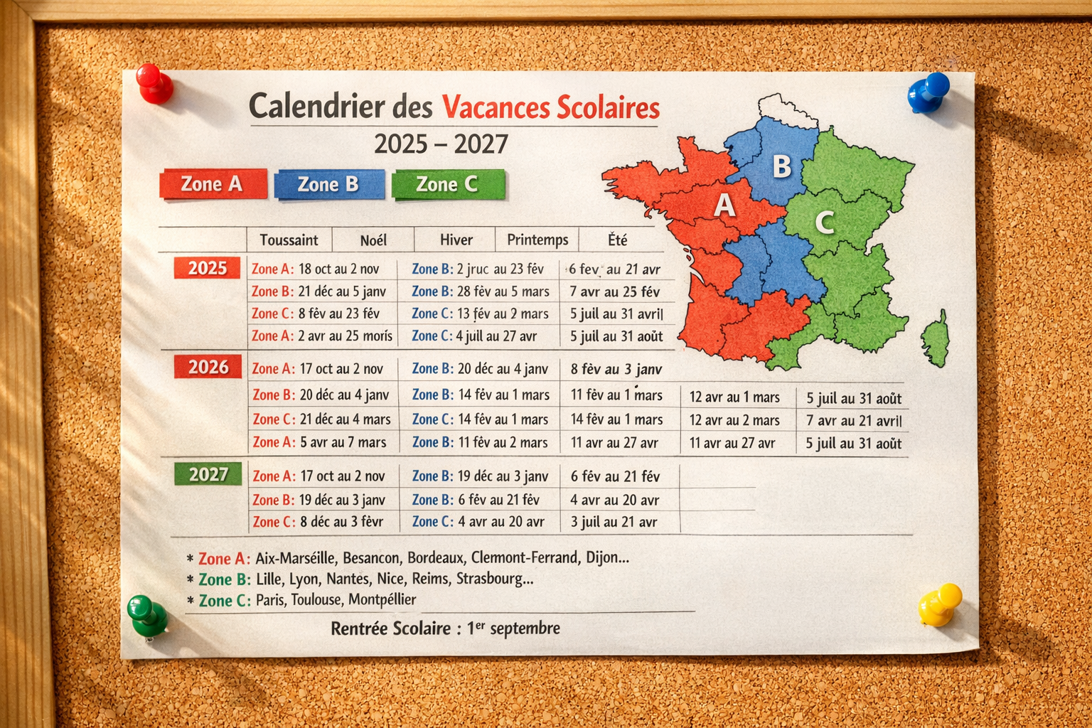 Vacance scolaire : calendrier 2025-2027 et zones A, B, C